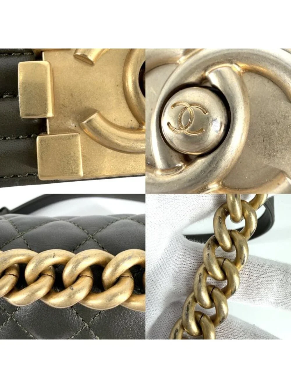 Chanel Shoulder Bag Quilted Boy 20 CC Logo Bag Crossbody Boy Lambskin Khaki